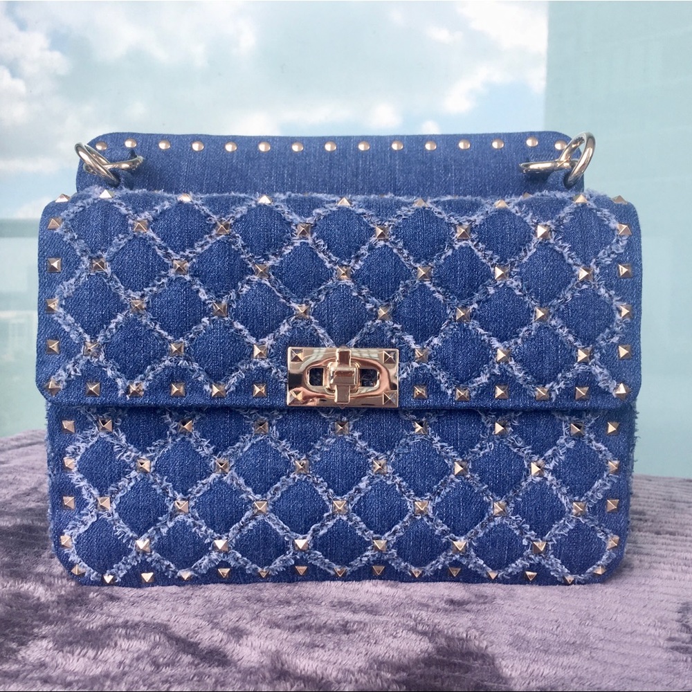 Valentino Denim Medium Rockstud Spike Shoulder Bag